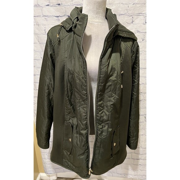 Susan Graver Women's Mixed Media Olive Green Zip Up Coat Jacket Plus Size 1X - Picture 2 of 10